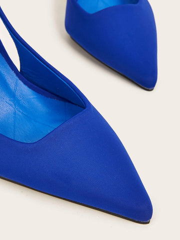 Fashion Blue Pumps For Women, Point Toe Slingback Pyramid Heeled Pumps