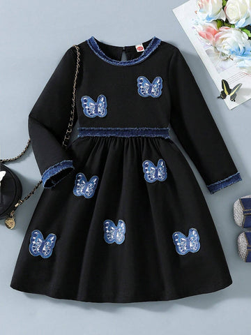 Fashion Casual Butterfly Decor Tassel Patchwork Young Girl Dress