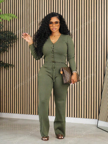 Fashion Casual Knitted Two-Piece Set For Ladies In Autumn And Winter