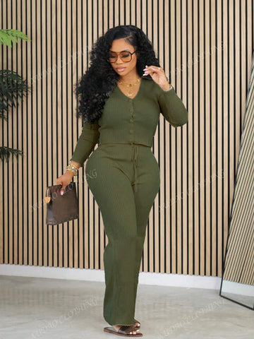 Fashion Casual Knitted Two-Piece Set For Ladies In Autumn And Winter