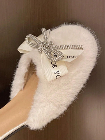 Fashion Fuzzy Women Shoes Mary Jane Platform Mid Heel Casual Butterfly Tie Design, Autumn/Winter