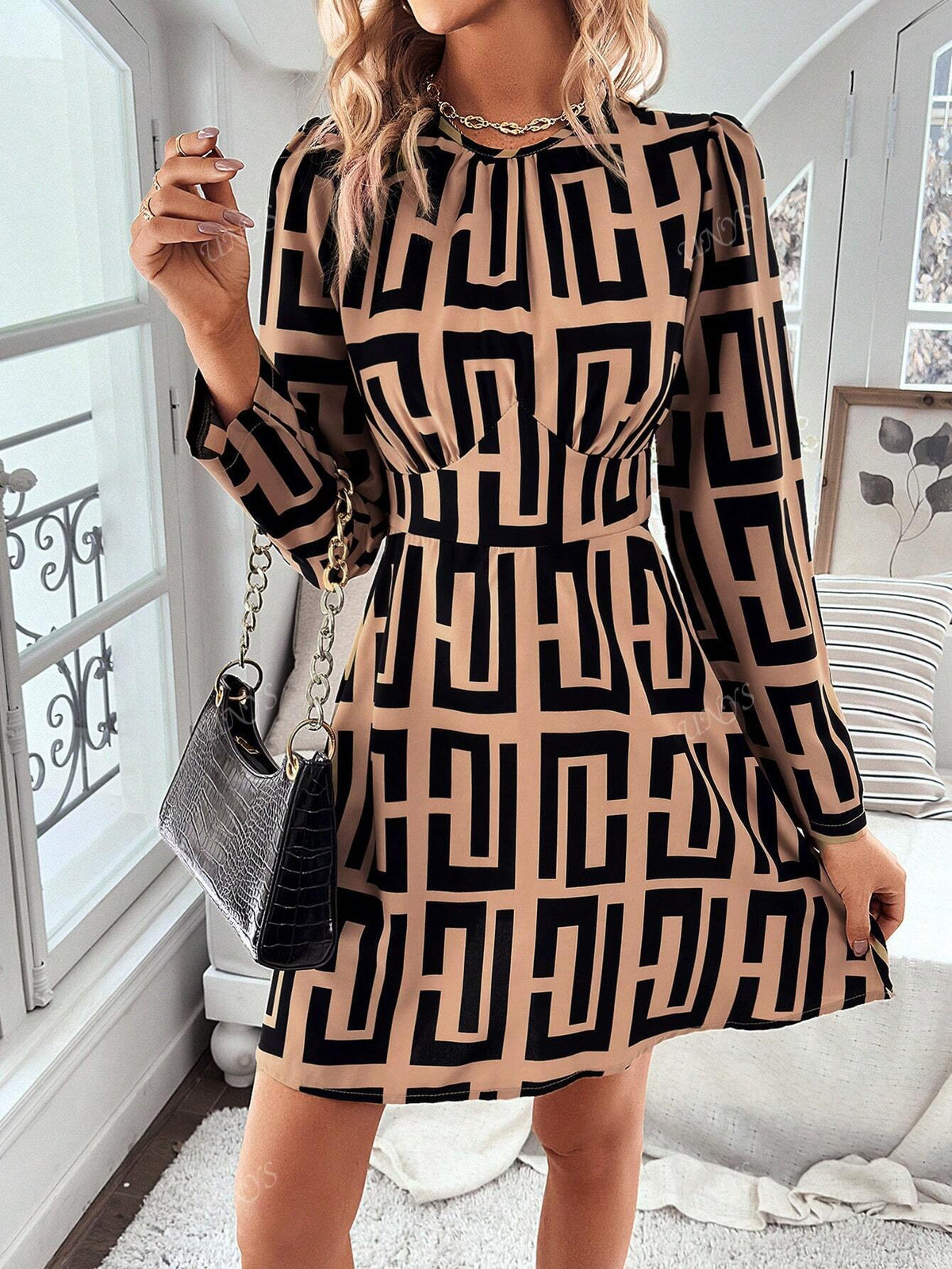 Fashion New Geometric Print A-Line Dress