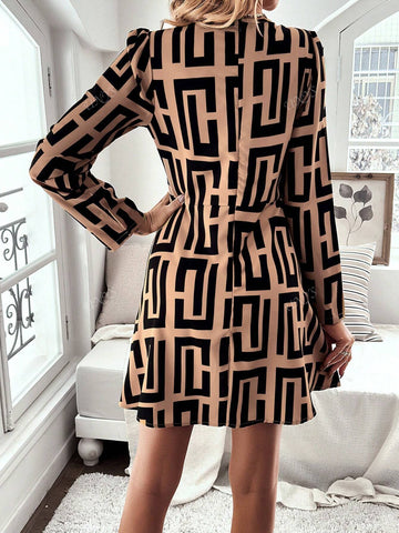 Fashion New Geometric Print A-Line Dress