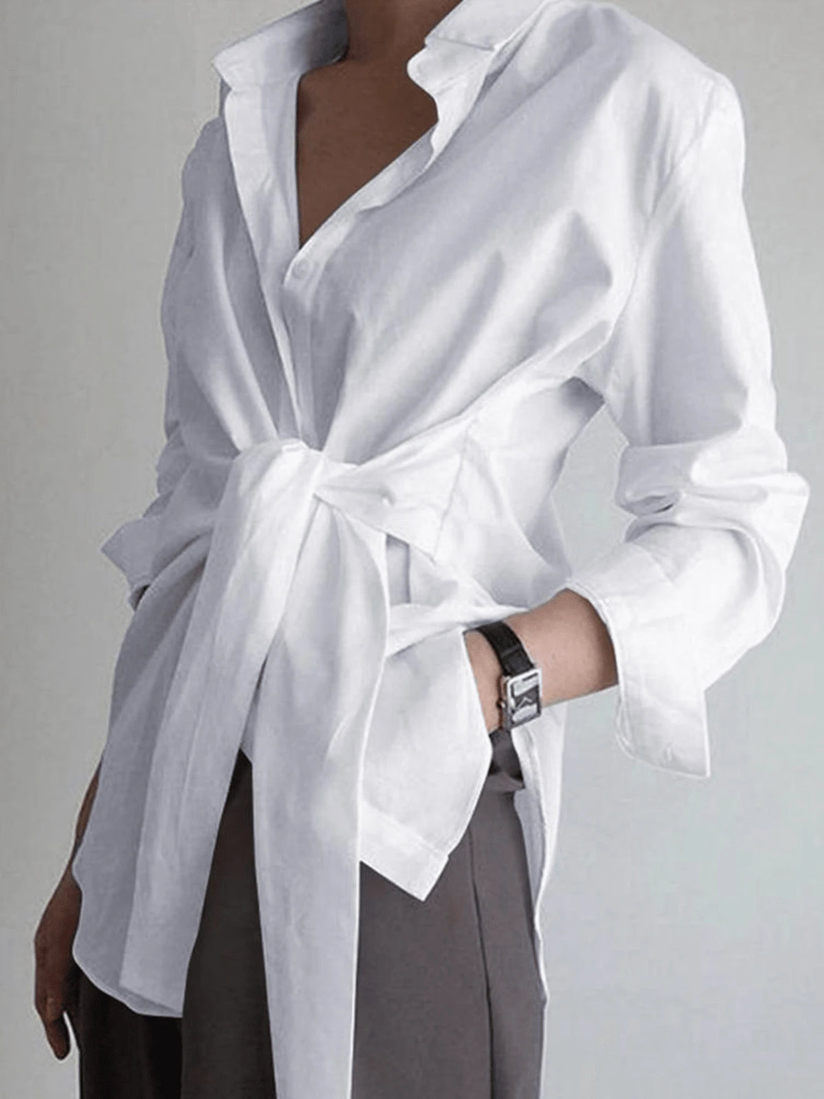 Fashion New Pleated Solid Color Lapel Shirt For Women