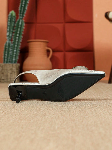 Fashion Women Nude Color Thin Strap Buckle Metal Decor Shoes