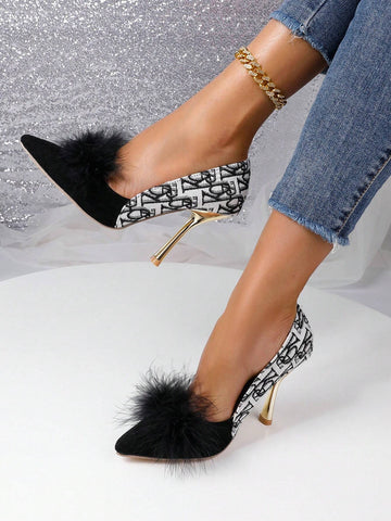 Fashionable 3d Feather Decor High Heel Shoes For Women