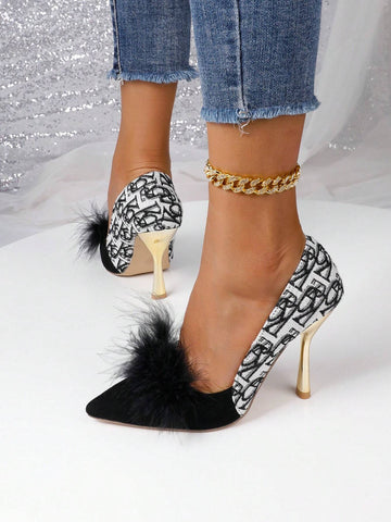 Fashionable 3d Feather Decor High Heel Shoes For Women