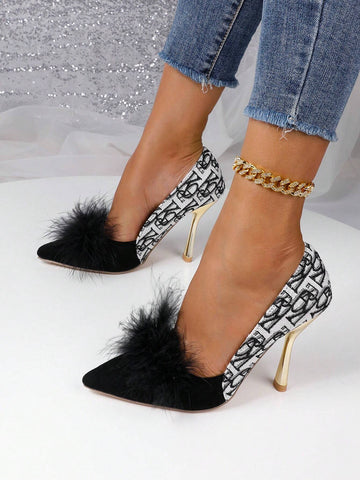 Fashionable 3d Feather Decor High Heel Shoes For Women