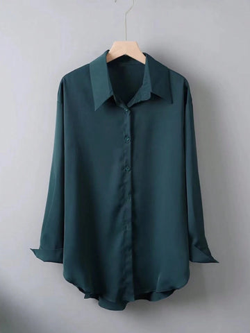 Fashionable Age Reducing Loose Oversized Long Sleeved Shirt, Slimming Mid Length Top