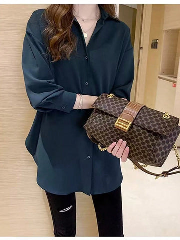 Fashionable Age Reducing Loose Oversized Long Sleeved Shirt, Slimming Mid Length Top