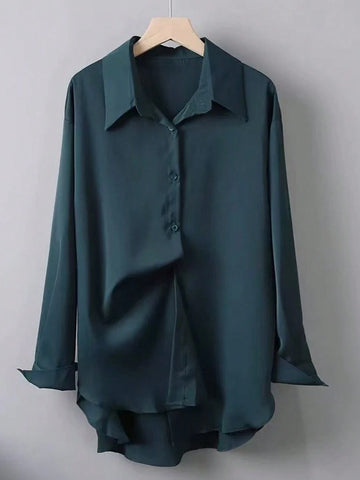 Fashionable Age Reducing Loose Oversized Long Sleeved Shirt, Slimming Mid Length Top