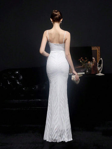 Fashionable And Elegant Wedding/Evening/Car Exhibition V-Neck Spaghetti Strap Long Dress
