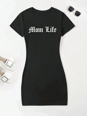 Fashionable And Versatile Slim Fit Dress With Letter Print