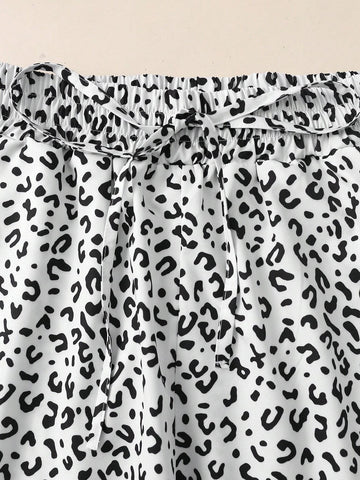 Fashionable Casual Leopard Print Tie Women's Pants