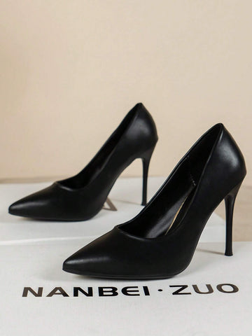 Fashionable Classic Style Elegant Women's High Heel Shoes, Thin Heel & Pointed Toe & Black Color & Suitable For All Seasons