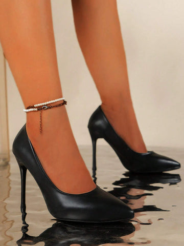 Fashionable Classic Style Elegant Women's High Heel Shoes, Thin Heel & Pointed Toe & Black Color & Suitable For All Seasons