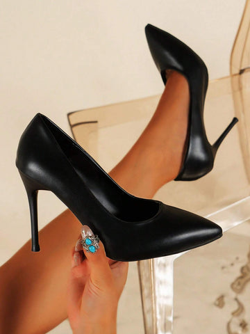 Fashionable Classic Style Elegant Women's High Heel Shoes, Thin Heel & Pointed Toe & Black Color & Suitable For All Seasons