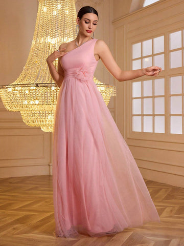 Fashionable Elegant Women Tulle One Shoulder Bridesmaid Dress
