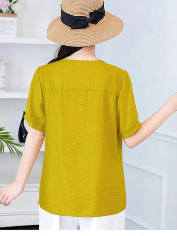 Fashionable Floral Pattern Summer Round Neck Casual Short Sleeve Shirt