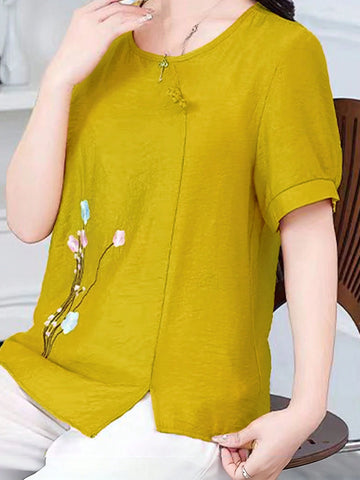 Fashionable Floral Pattern Summer Round Neck Casual Short Sleeve Shirt