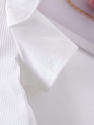 Fashionable Girls' Cap Sleeve Tee & Denim Overalls Two-Piece Set For Summer Outings