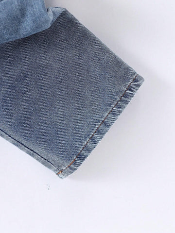 Fashionable Girls' Cap Sleeve Tee & Denim Overalls Two-Piece Set For Summer Outings