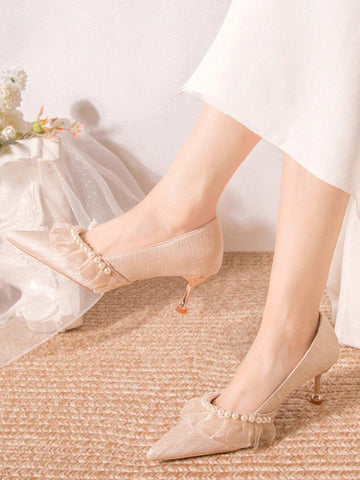 Fashionable High-Heeled Pumps With Faux Pearl Decoration