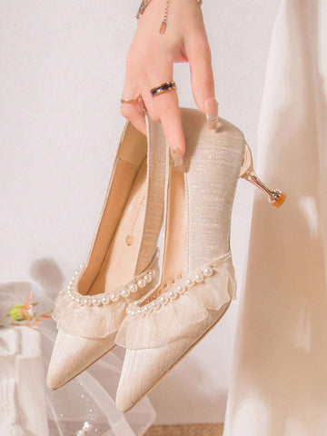 Fashionable High-Heeled Pumps With Faux Pearl Decoration