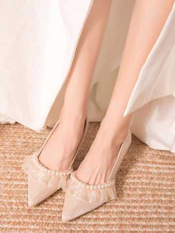 Fashionable High-Heeled Pumps With Faux Pearl Decoration
