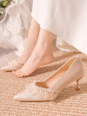 Fashionable High-Heeled Pumps With Faux Pearl Decoration