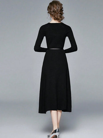 Fashionable Luxurious Knitted Ombre Pleated Fitted Waist Empire Waist Dress