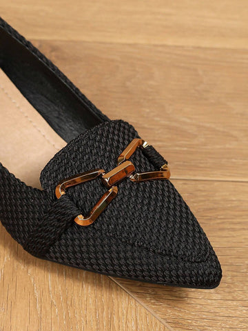 Fashionable Mary Jane Loafers With Pointed Toe, Thick Heels, And Metal Buckle, Versatile And Comfortable Women's Shoes