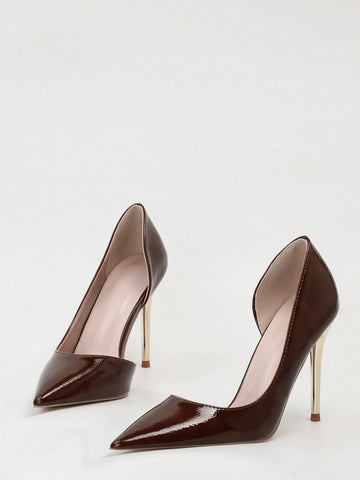 Fashionable Minimalist Thin Stiletto Ultra High Heel Pointed Toe Sexy Side Hollow Women