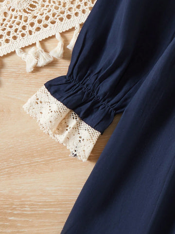 Fashionable New Style Girls" Long Sleeve Dress With Doll Collar And Rabbit Embroidery