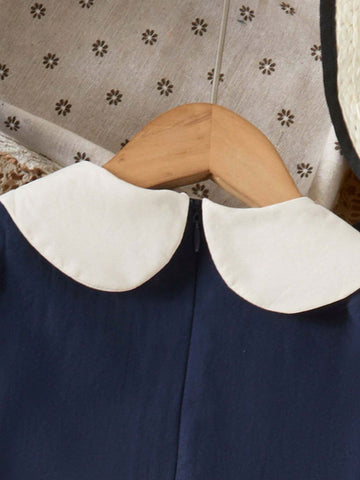 Fashionable New Style Girls" Long Sleeve Dress With Doll Collar And Rabbit Embroidery