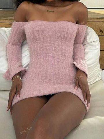Fashionable Off-Shoulder Bodycon Dress, Elegant Lady Style Sexy Fitted Mini Dress