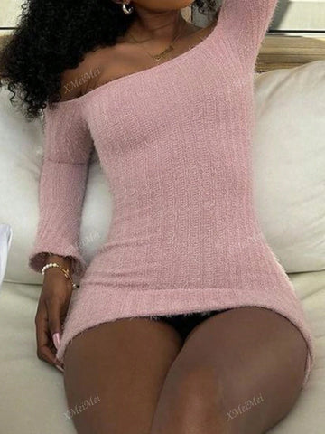 Fashionable Off-Shoulder Bodycon Dress, Elegant Lady Style Sexy Fitted Mini Dress