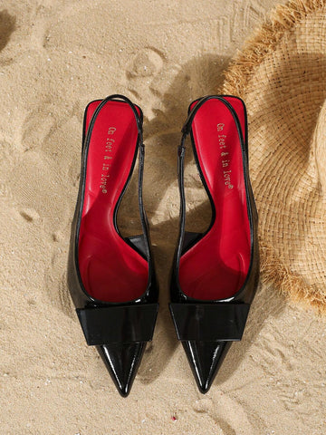 Fashionable Patent Leather Buckle Decorated Pointed Toe Shallow Mouth Women High Heel Pumps