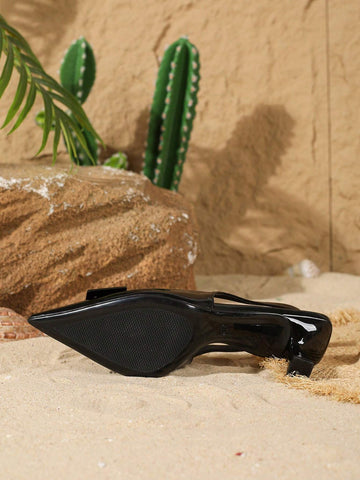 Fashionable Patent Leather Buckle Decorated Pointed Toe Shallow Mouth Women High Heel Pumps