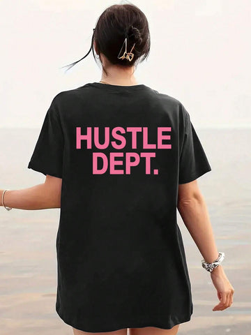 Fashionable Pattern & Letter Printed T-Shirt, Cute Cartoon Short Sleeve Round Neck Blouse, Casual Daily Top