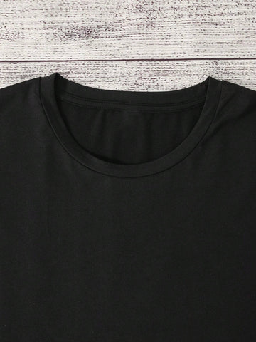 Fashionable Pattern & Letter Printed T-Shirt, Cute Cartoon Short Sleeve Round Neck Blouse, Casual Daily Top