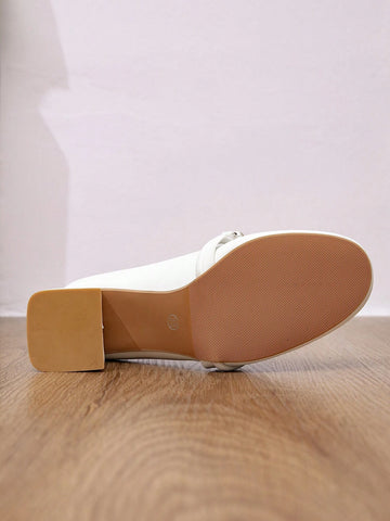 Fashionable Pearl Mary Jane Shoes, Round Toe Block Heels, Women Party & Wedding Shoes