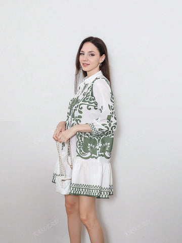 Fashionable Placement Print Mini Vacation Dress