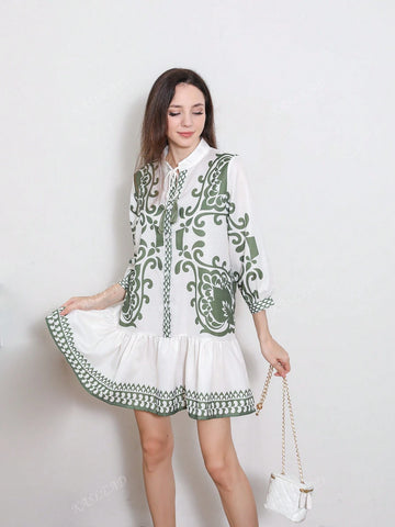 Fashionable Placement Print Mini Vacation Dress