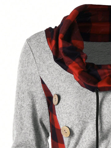 Fashionable Plaid Patchwork Button Decor Dress