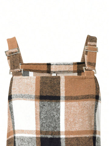 Fashionable Plaid Suspender Adjustable Buckle Casual Overall Dress