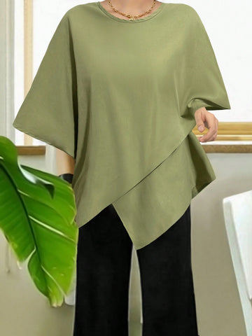 Fashionable Round Neck Asymmetrical Crossed Women's Casual Pullover Shirt