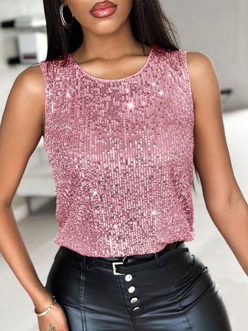 Fashionable Sexy Sequin Patchwork Sleeveless Crop Top