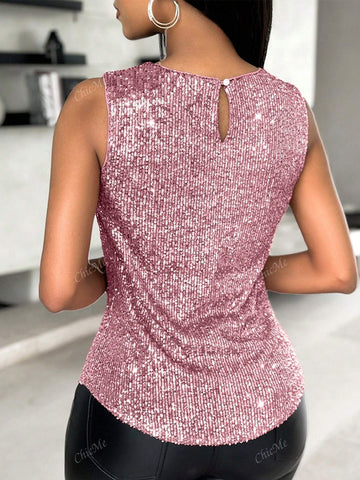 Fashionable Sexy Sequin Patchwork Sleeveless Crop Top