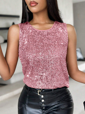Fashionable Sexy Sequin Patchwork Sleeveless Crop Top